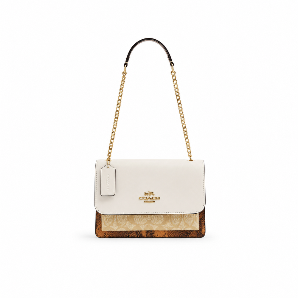 Coach Klare Crossbody Bag in Blocked Signature Canvas with Snake Print (Chalk/Khaki)