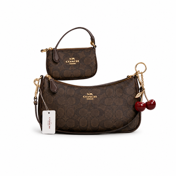 Coach Teri Shoulder Bag Set in Brown Signature Canvas