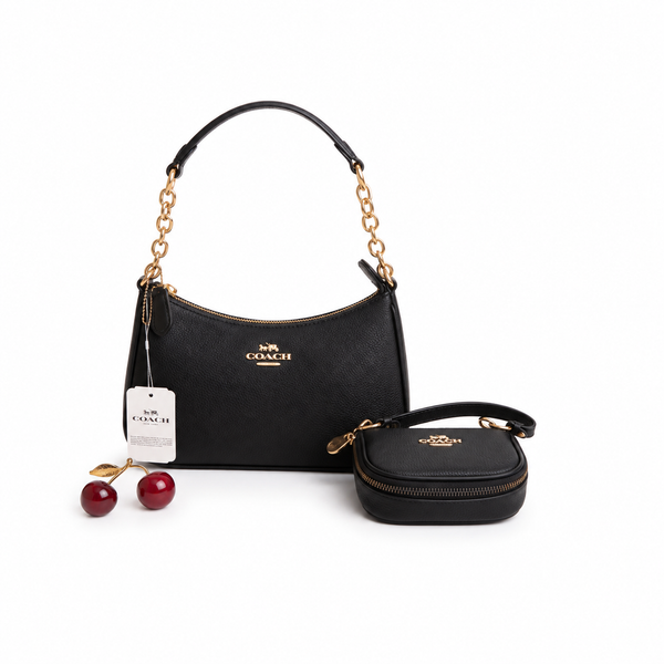 Coach Teri Shoulder Bag Set in Black Leather