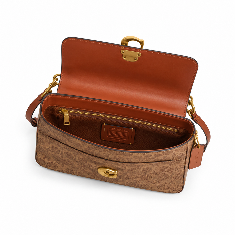 Coach Tabby Shoulder Bag – Khaki Signature Canvas with Cognac Leather