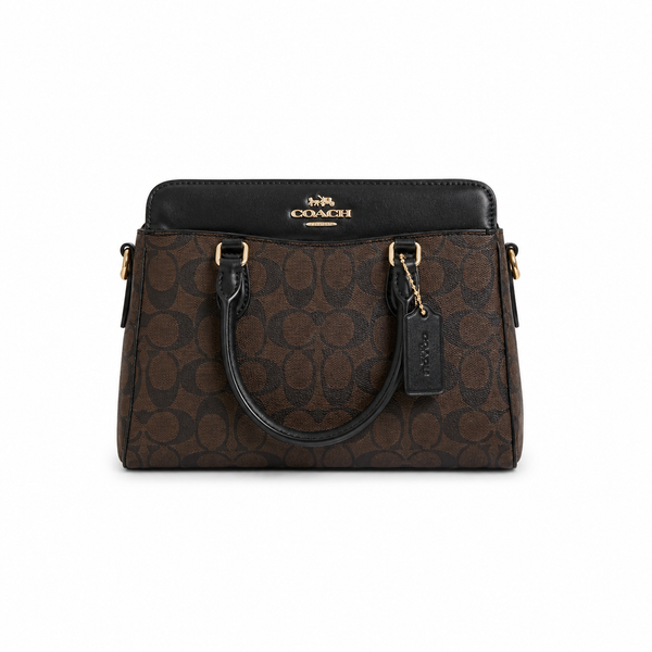 Coach Drew Satchel – Brown Signature Canvas with Black Trim
