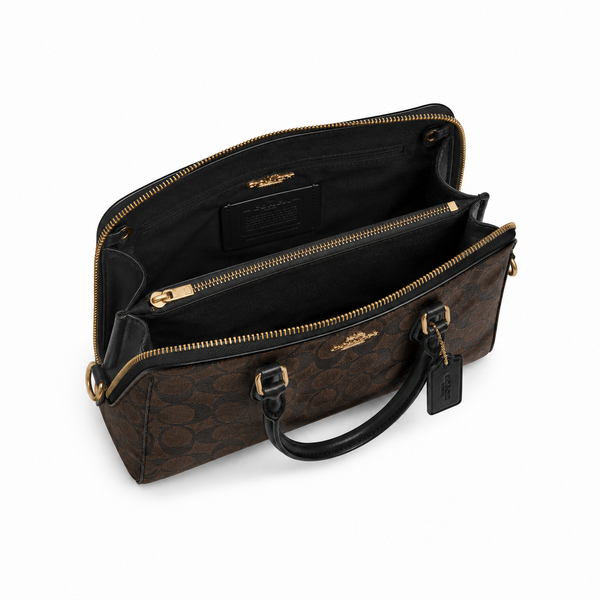 Coach Drew Satchel – Brown Signature Canvas with Black Trim