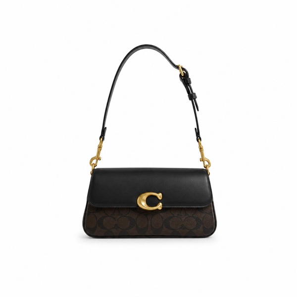 Coach Tabby Shoulder Bag – Signature Canvas with Black Leather Trim