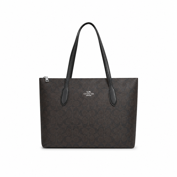 Coach Zip Top Tote – Brown Signature Canvas