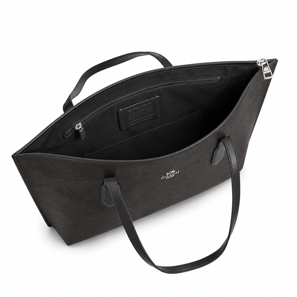 Coach Zip Top Tote – Brown Signature Canvas