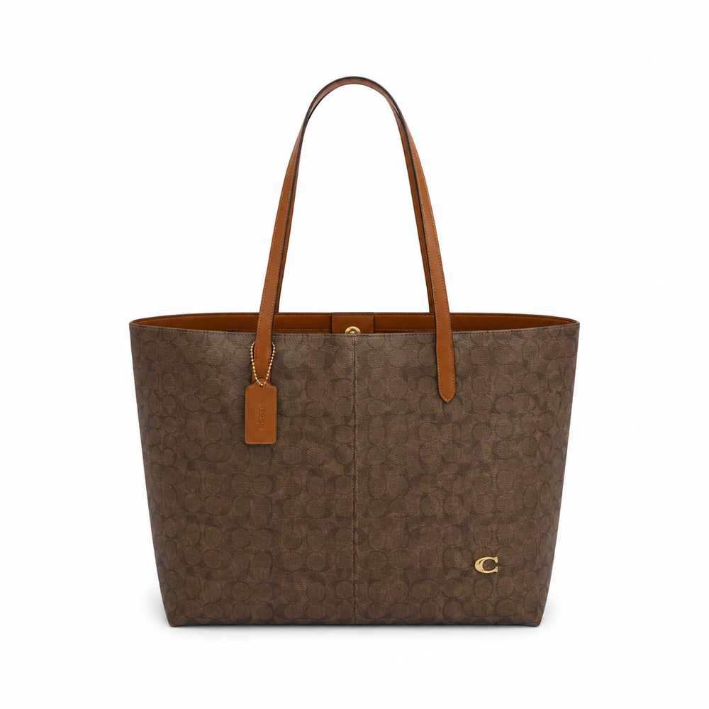 Coach Signature Canvas Tote with Leather Trim