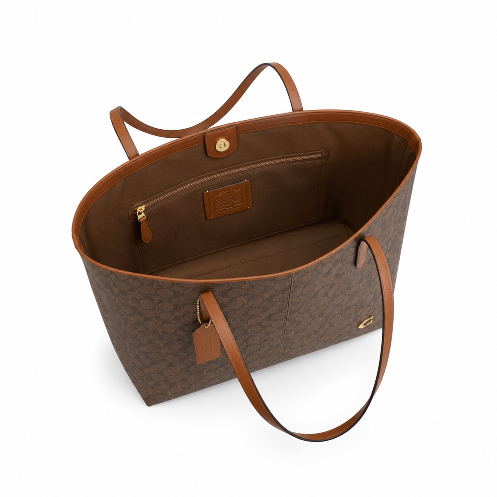 Coach Signature Canvas Tote with Leather Trim