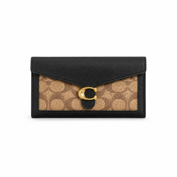 Coach Tabby Long Wallet in Colorblock Signature Canvas (Black/Khaki)