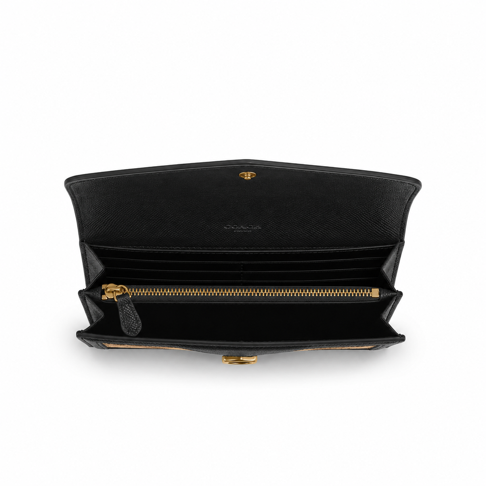 Coach Tabby Long Wallet in Colorblock Signature Canvas (Black/Khaki)