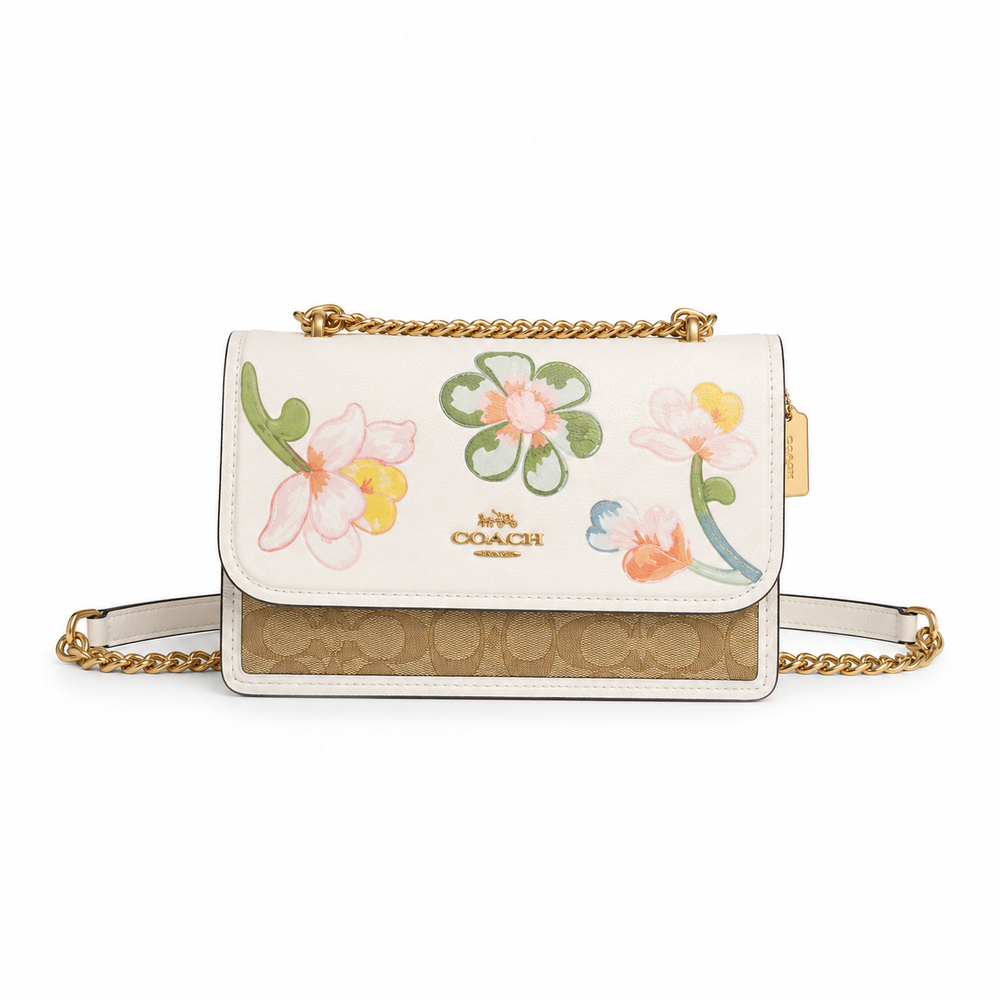 Coach Klare Crossbody Bag in Blocked Signature Canvas with Floral Print