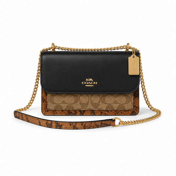 Coach Klare Crossbody Bag in Blocked Signature Canvas with Snake Print