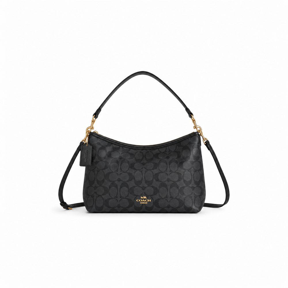 Coach Signature Canvas Shoulder Bag (Black) with Adjustable Strap