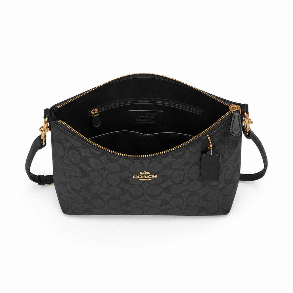 Coach Signature Canvas Shoulder Bag (Black) with Adjustable Strap