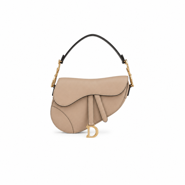 Dior Saddle Bag – Taupe Leather with Black Strap