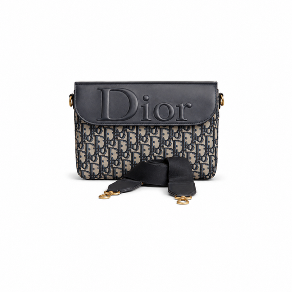 Dior Messenger Bag – Navy Oblique Jacquard with Embossed Logo Flap