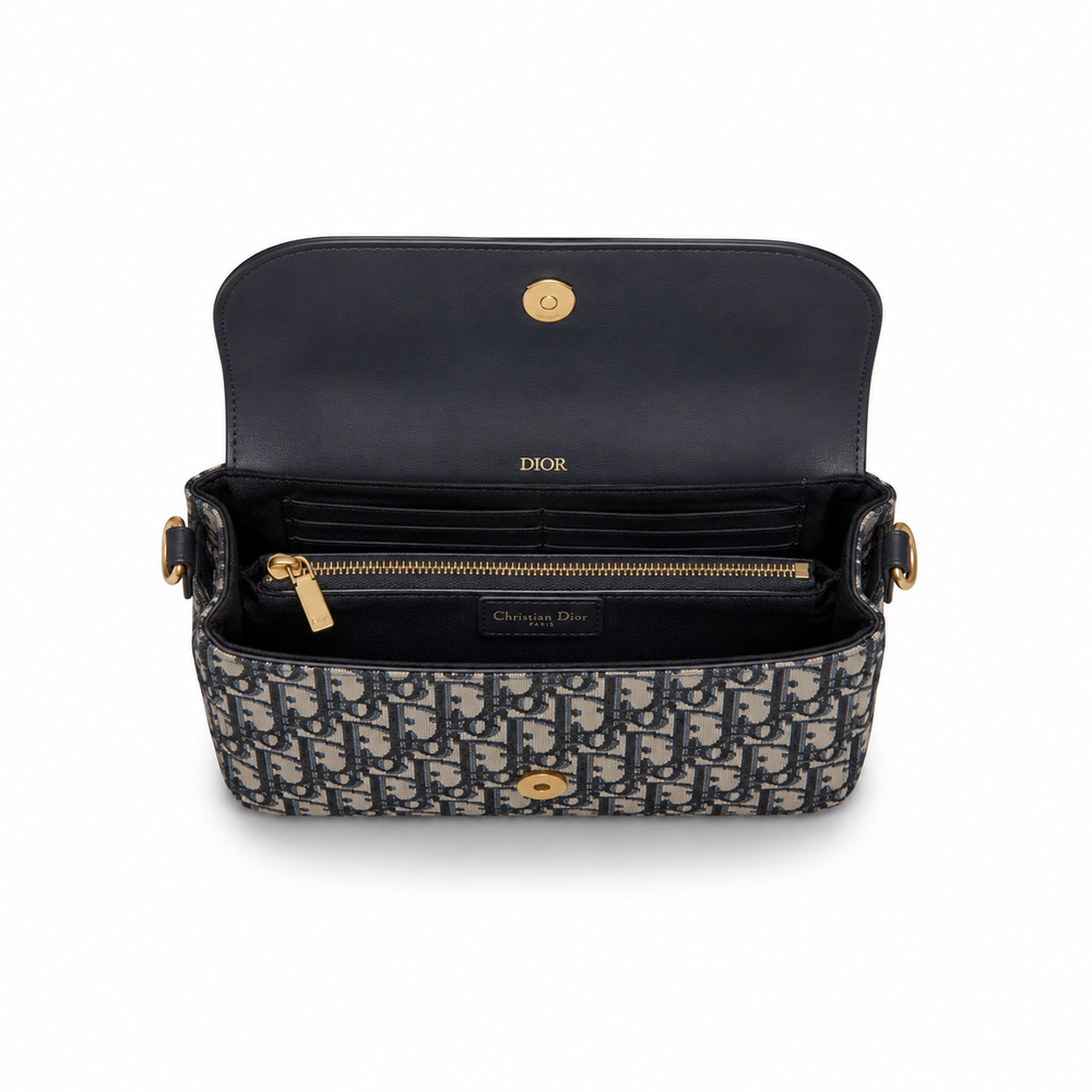 Dior Messenger Bag – Navy Oblique Jacquard with Embossed Logo Flap