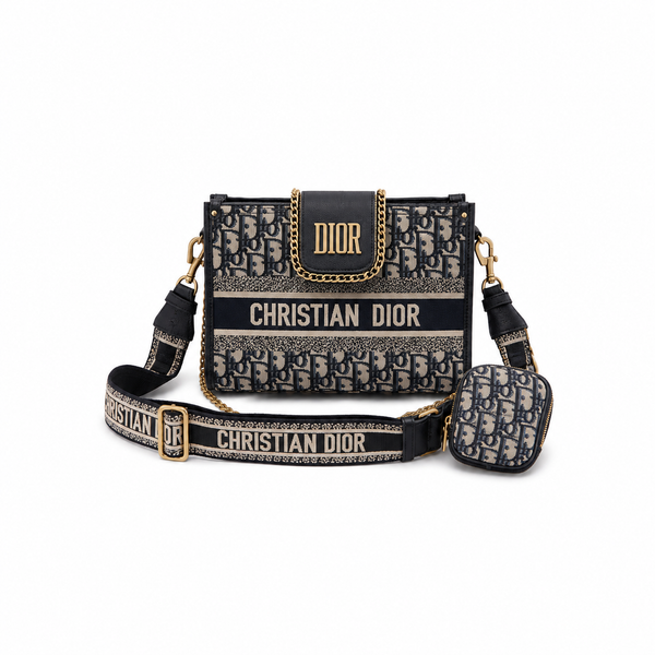 Dior Saddle Bag – Navy Oblique Jacquard with Logo Stripe