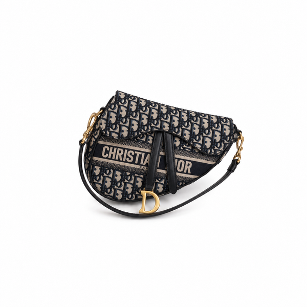 Dior Saddle Bag – Navy Oblique Jacquard with Logo Stripe