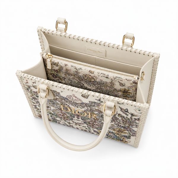 Dior Small Bag – Ivory Butterfly & Floral Print with Whipstitch Trim
