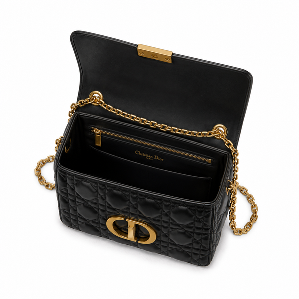Christian Dior Small Dior Caro Bag in Black Cannage Lambskin