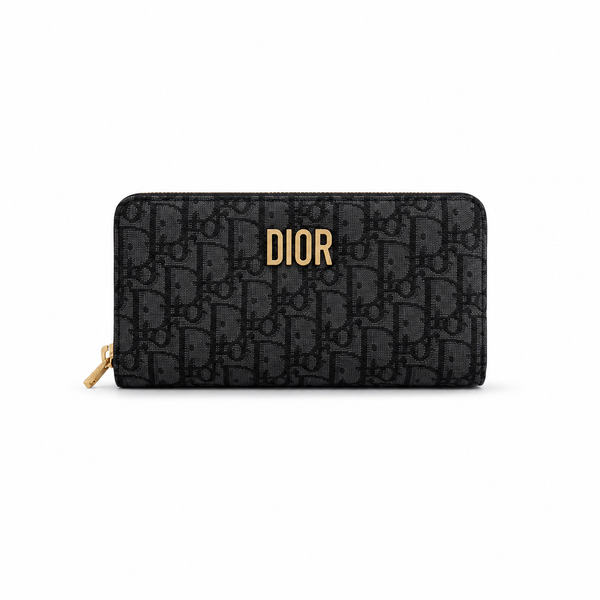 Christian Dior Zipped Continental Wallet in Black Dior Oblique Jacquard