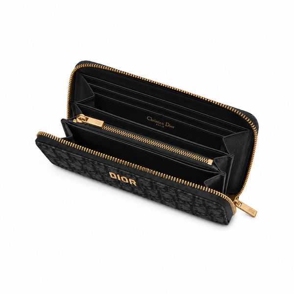 Christian Dior Zipped Continental Wallet in Black Dior Oblique Jacquard