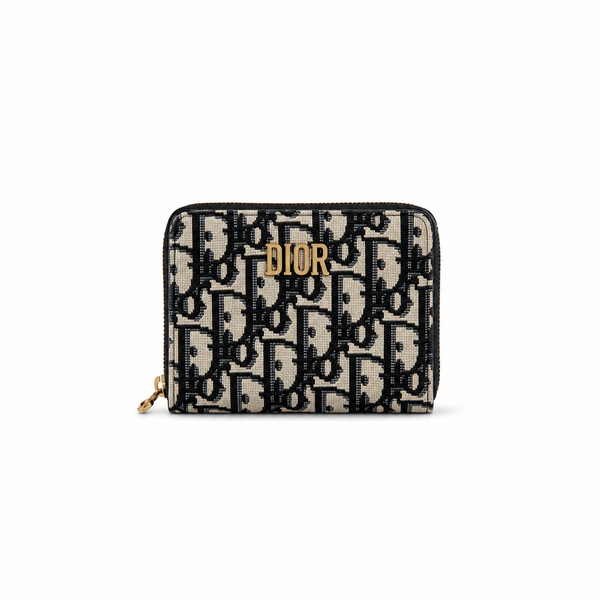Christian Dior Zipped Continental Wallet in Dior Oblique Jacquard (Beige/Navy)