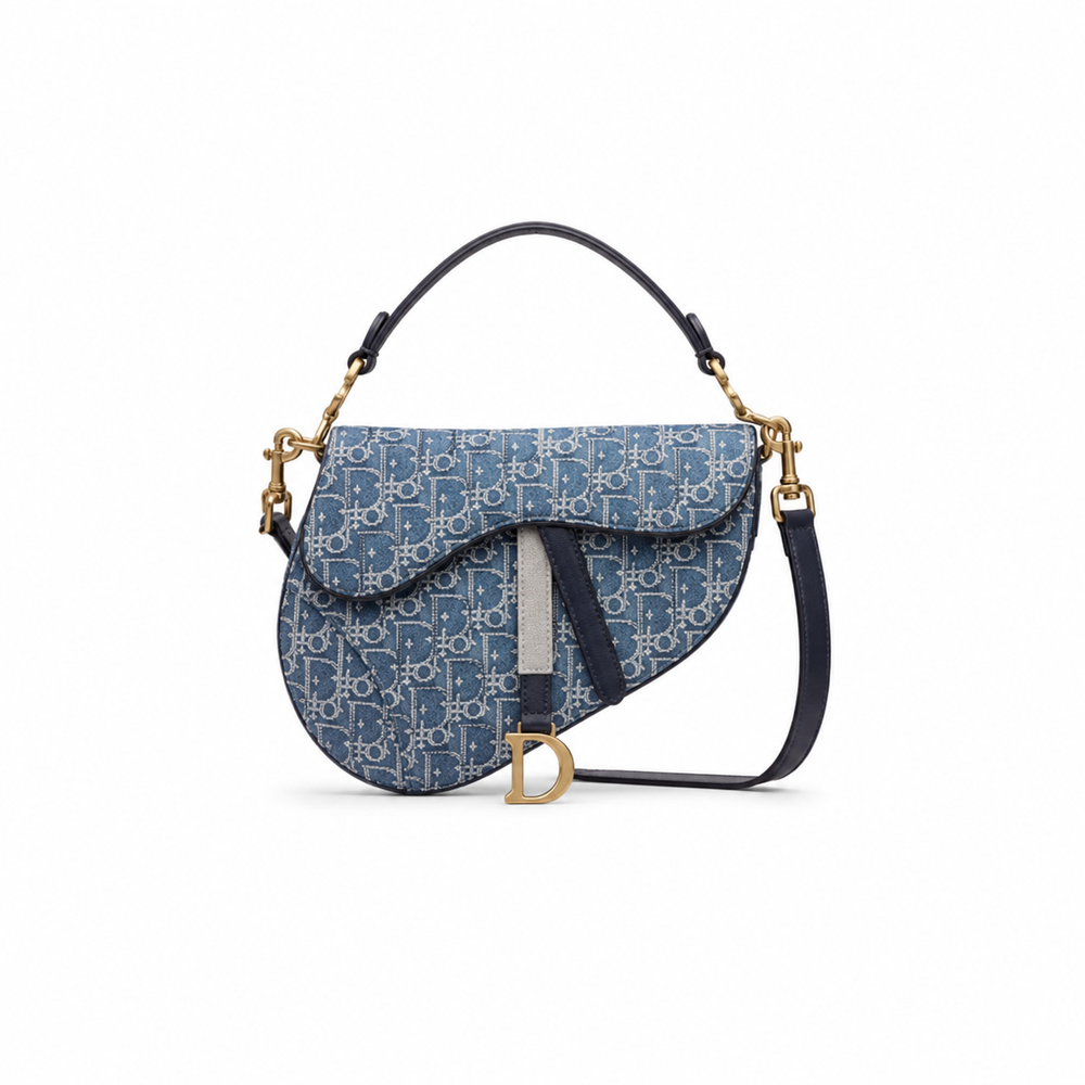 Christian Dior Saddle Bag in Dior Oblique Jacquard (Blue)