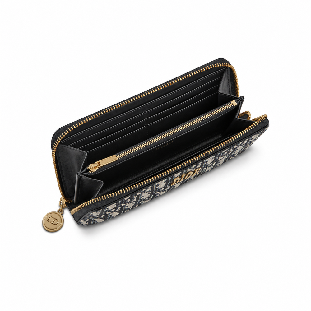 Dior Zip Around Wallet – Navy Oblique Jacquard