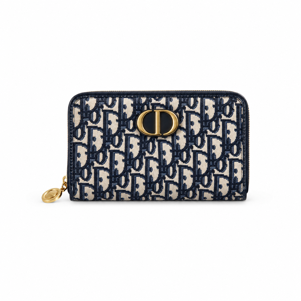 Dior Zip Around Wallet – Navy Oblique Jacquard with 