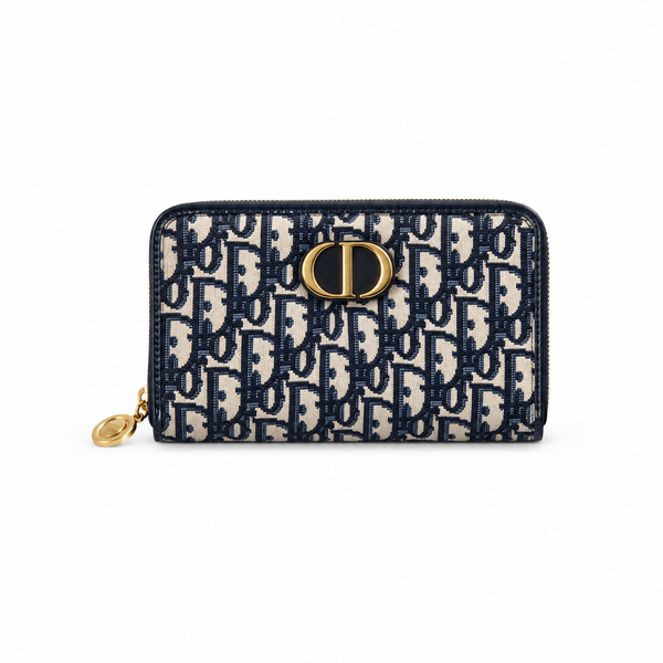Dior Zip Around Wallet – Navy Oblique Jacquard with "CD" Clasp