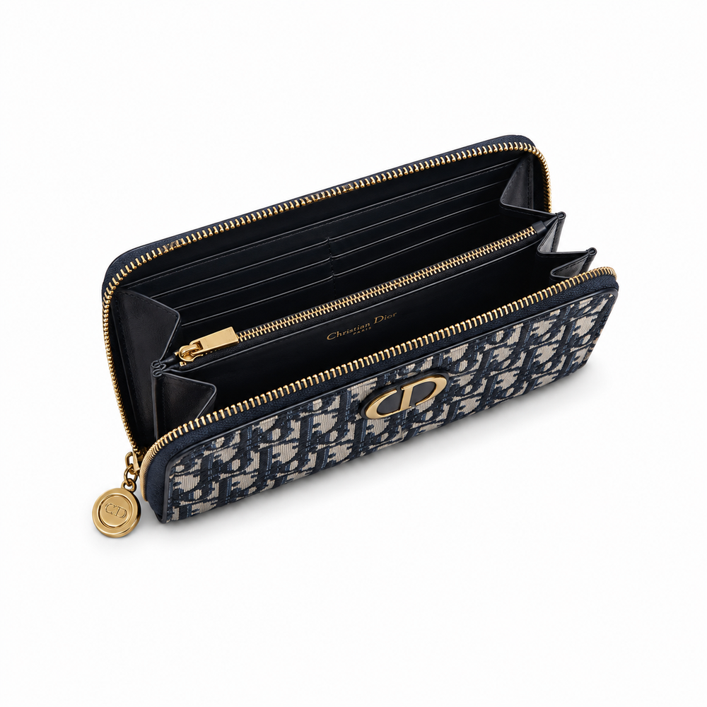 Dior Zip Around Wallet – Navy Oblique Jacquard with 
