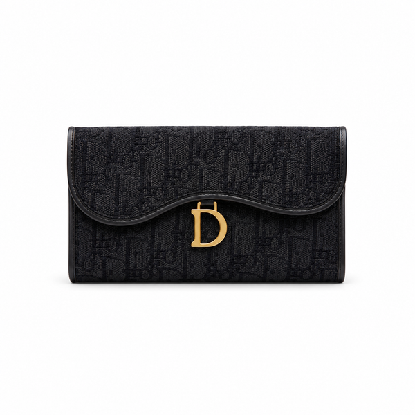 Dior Saddle Wallet – Black Oblique Jacquard