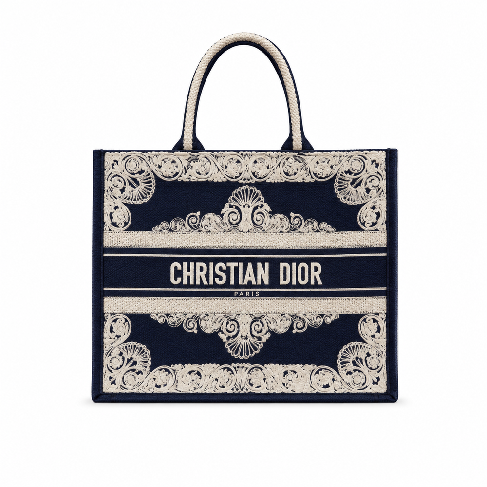 Dior Book Tote – Navy Baroque Embroidered Canvas