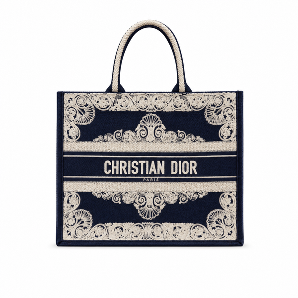 Dior Book Tote – Navy Baroque Embroidered Canvas