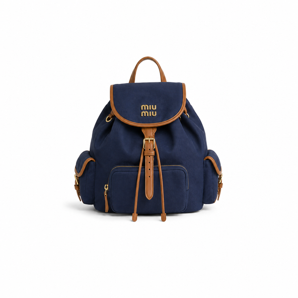 Miu Miu Canvas and Leather Backpack (Navy/Tan