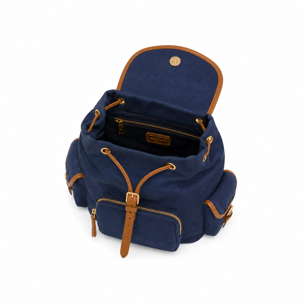 Miu Miu Canvas and Leather Backpack (Navy/Tan