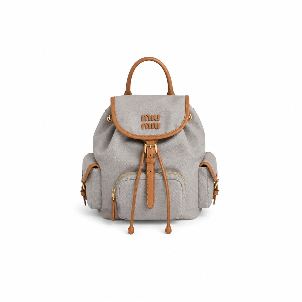 Miu Miu Canvas and Leather Backpack (Grey/Tan)
