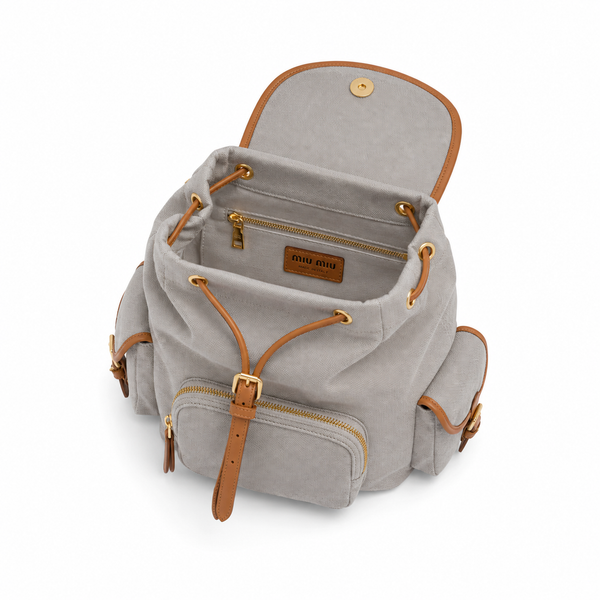 Miu Miu Canvas and Leather Backpack (Grey/Tan)