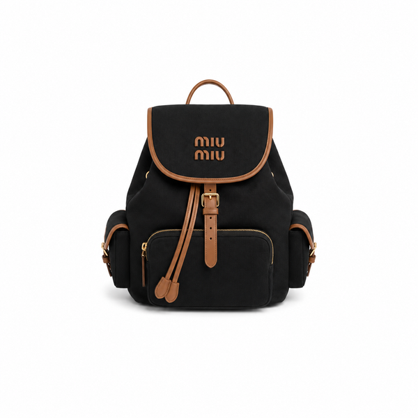 Miu Miu Canvas and Leather Backpack (Black/Tan)
