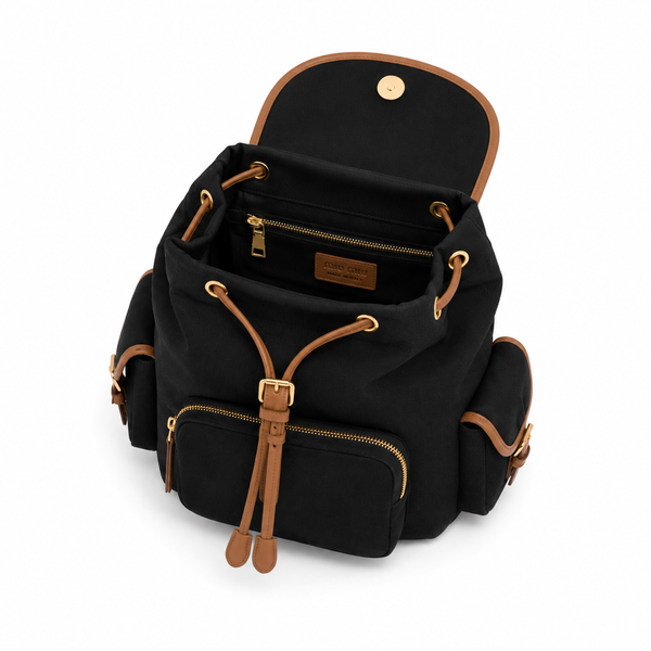 Miu Miu Canvas and Leather Backpack (Black/Tan)