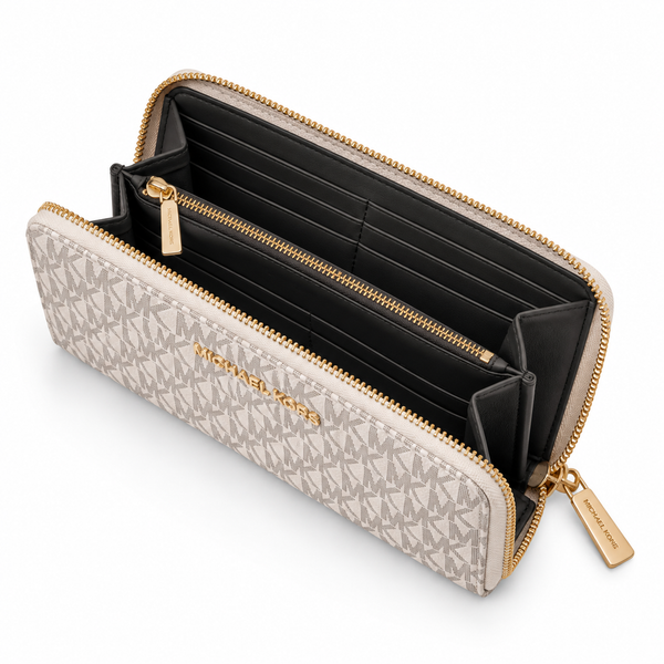 MK Signature Continental Wallet – Vanilla/Black