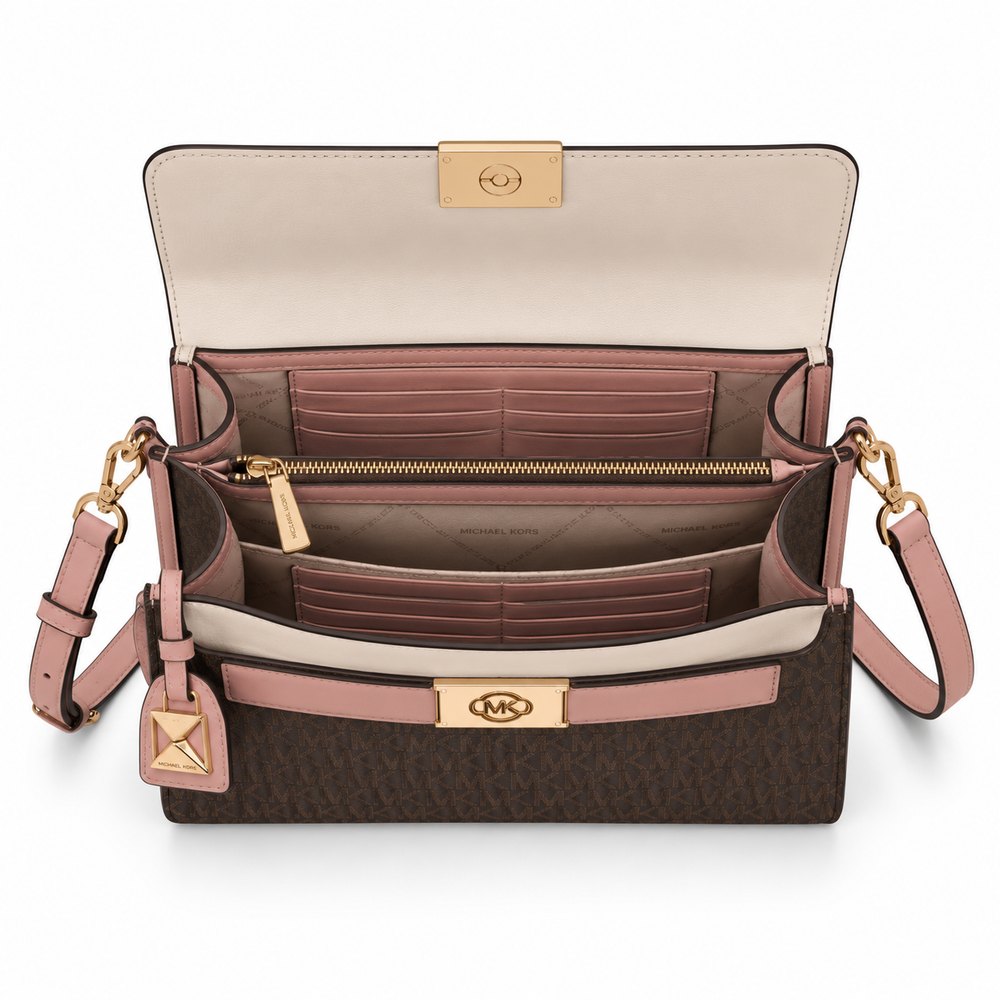 MK Signature Lock Flap Bag – Brown/Pink