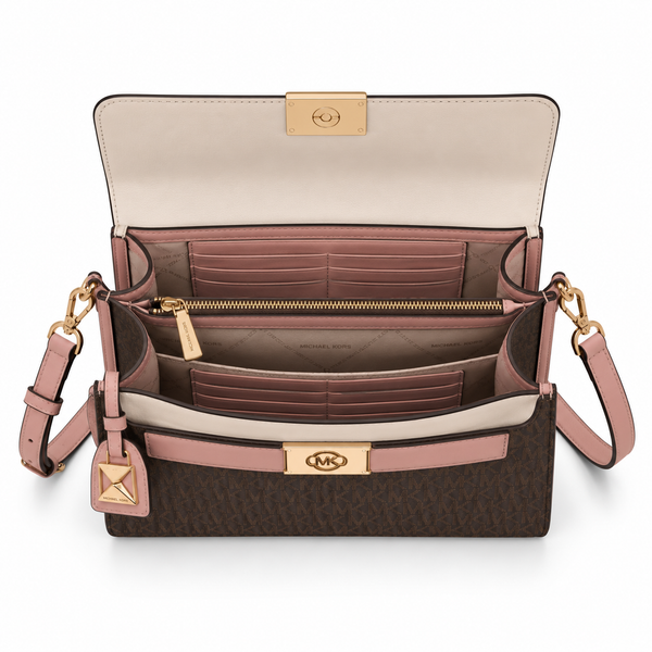 MK Signature Lock Flap Bag – Brown/Pink