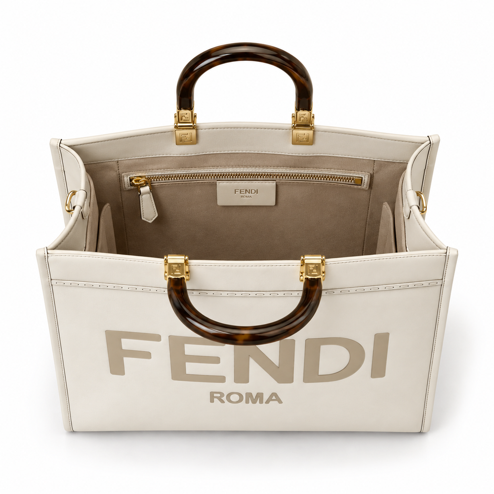 Fendi White & Gold Leather Tote Bag