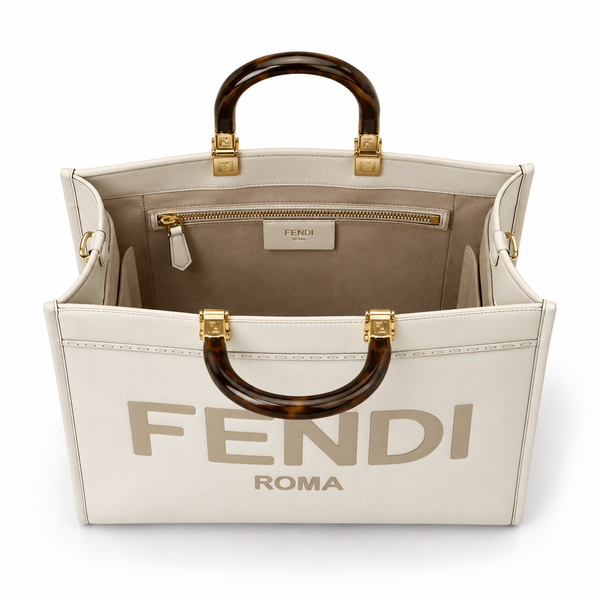 Fendi White & Gold Leather Tote Bag
