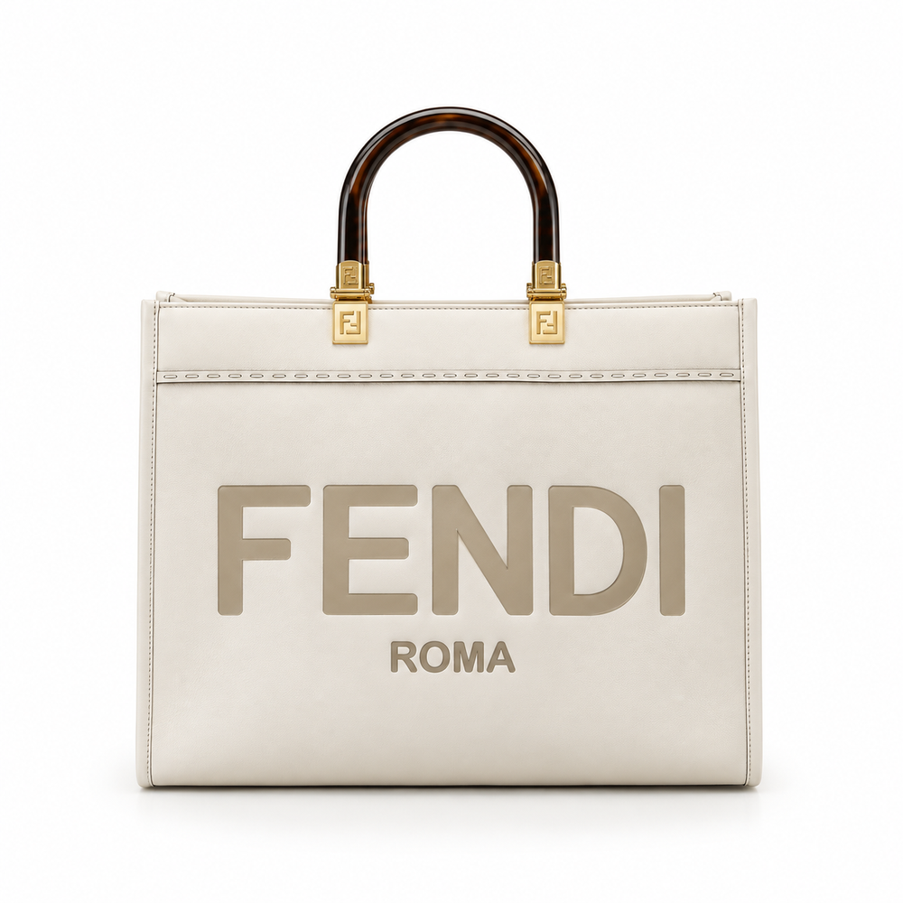Fendi White & Gold Leather Tote Bag