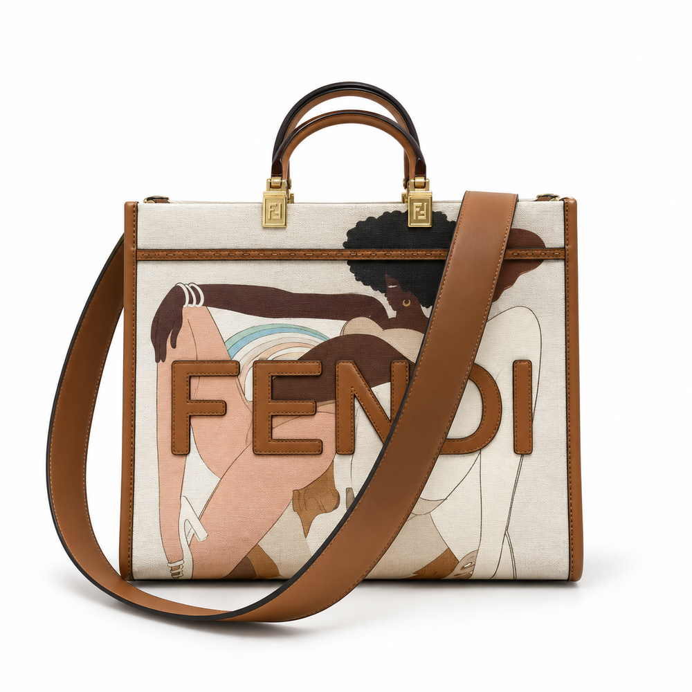Fendi Cream & Brown Printed Tote Bag