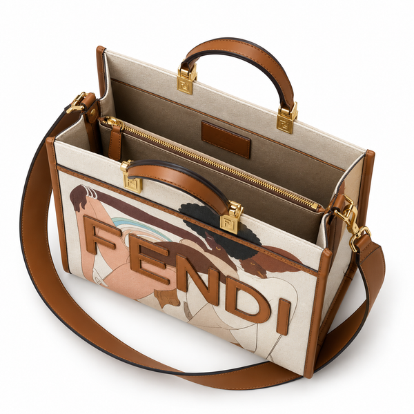 Fendi Cream & Brown Printed Tote Bag