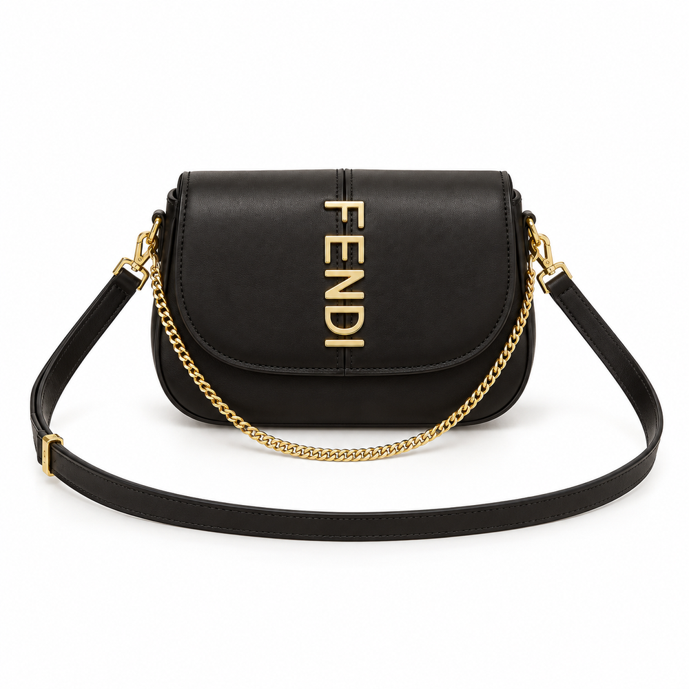 Fendi Black Leather Chain Shoulder Bag